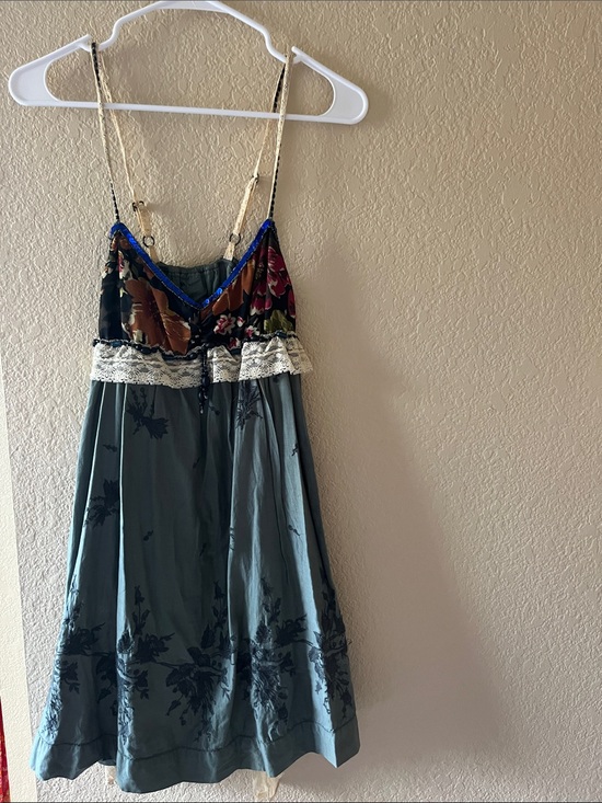 Dresses & Skirts - Floral Lace-Trim Spaghetti Strap Dress in Teal
